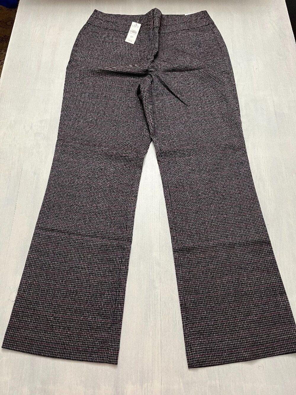 Ann Taylor Loft Houndstooth-Style Plaid Pants in Black, Tan, and Reds